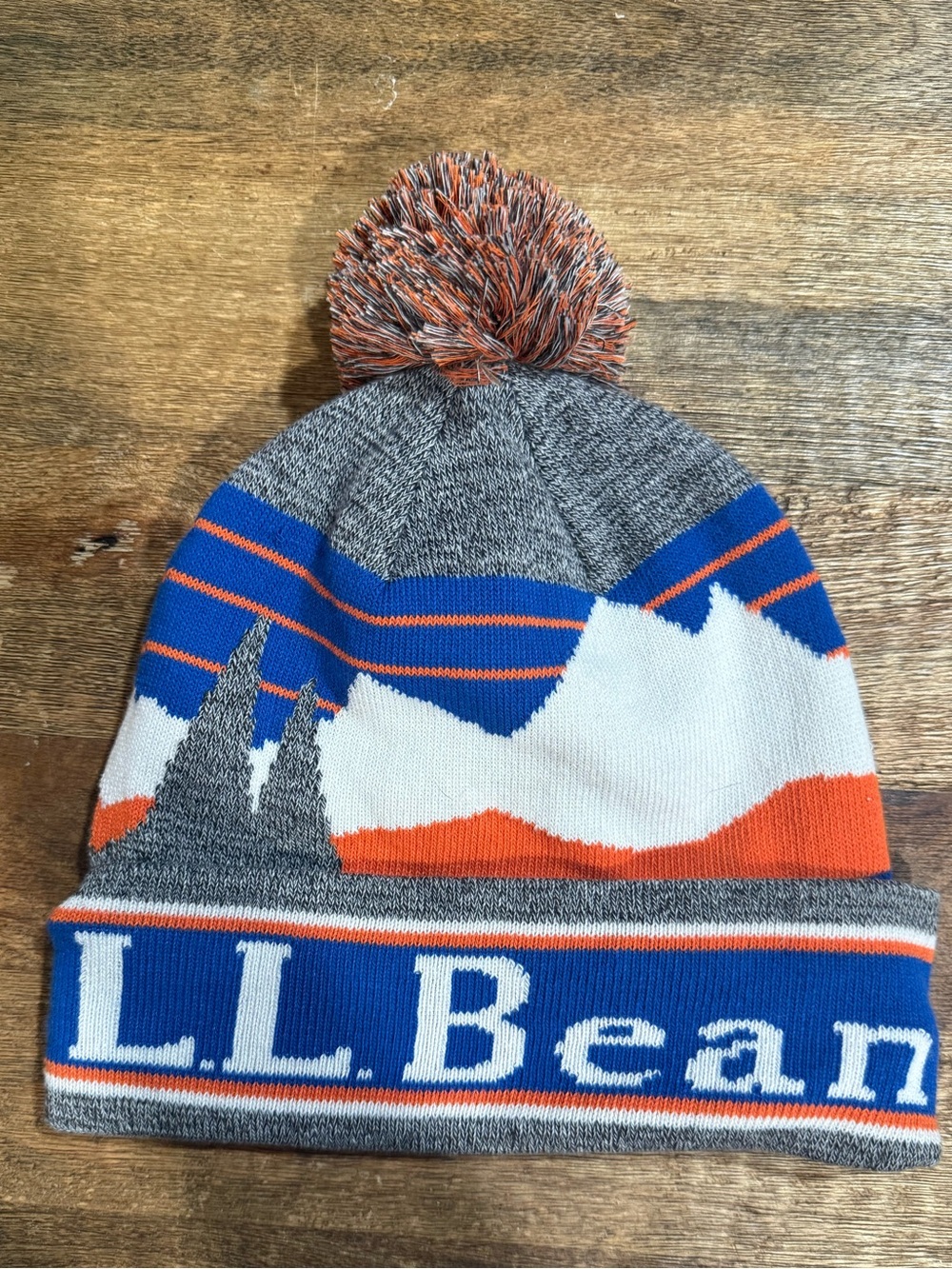 L.L. Bean Gray Knit Beanie with Orange and Blue Trim Unisex. Adult or Kids